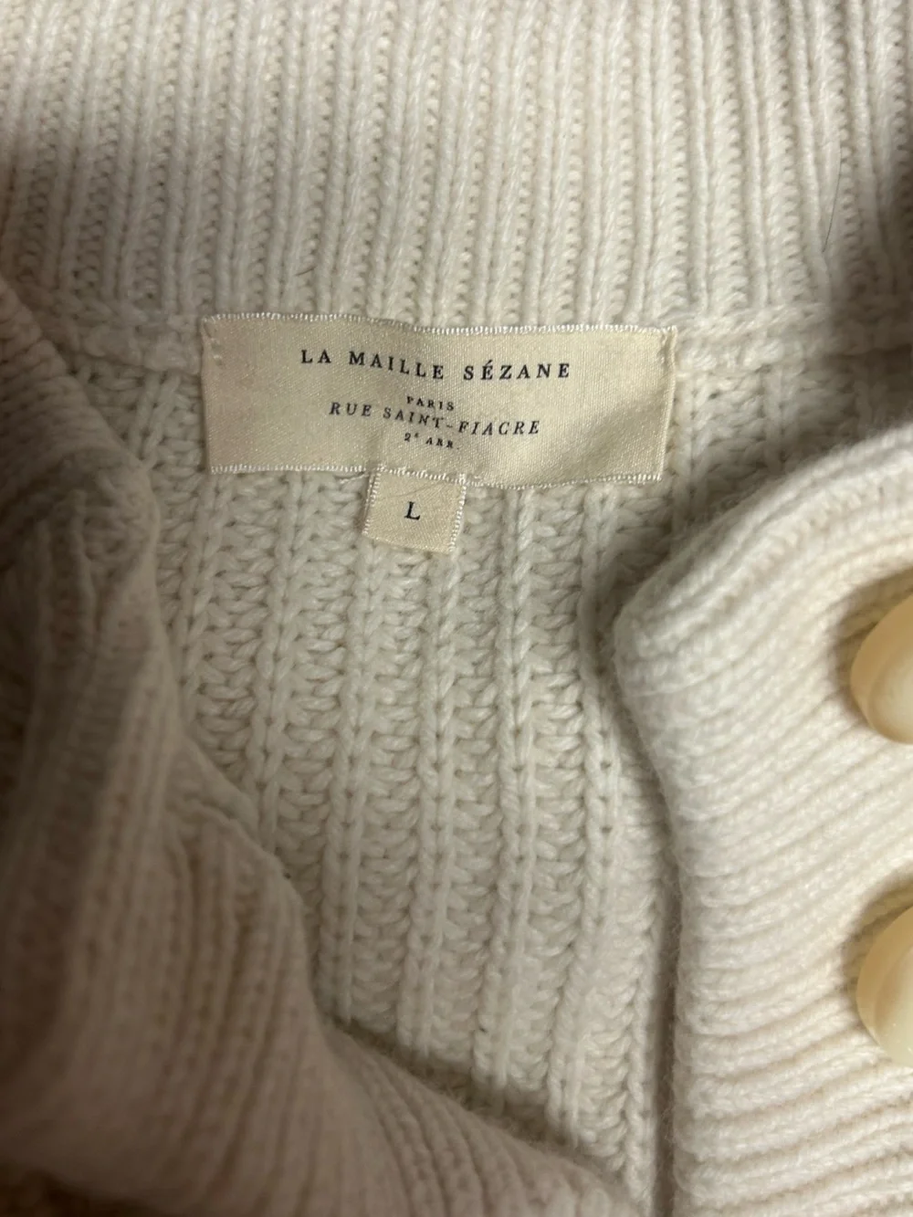 Sezane Cream Button-Front Ribbed Pullover - Picture 2 of 5